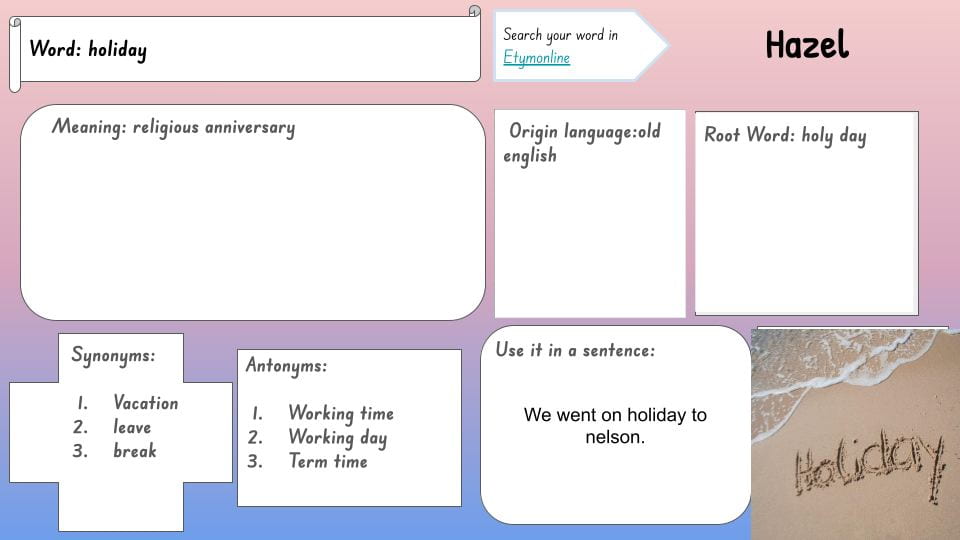 word etymology Hazel Belfast School